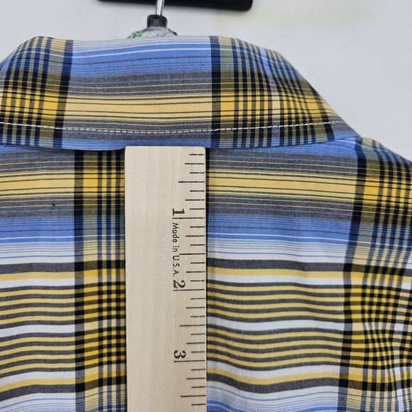Cinch Shirt Mens Large Button Down Western Plaid Blue Yellow Short Sleeve Rodeo - Picture 4 of 9